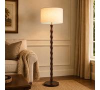 FROIDEXG Lampada da terra moderna di metà secolo dimmerabile per soggiorno,lampada da terra alta con paralume in lino e lampada angolare in legno massello,luce da lettura per angolo della camera letto