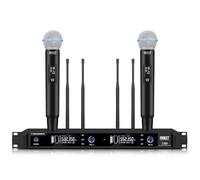 Froket Sistema di microfoni wireless a 4 antenne Pro UHF True Diversity, set di microfoni wireless a doppio canale con 2 microfoni portatili dinamici senza fili in metallo, per canto, karaoke, chiesa,