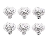 Frolahouse 6 pomelli per armadietto, in vetro, a forma di rosa, 50 mm