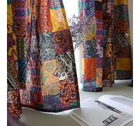 Frolahouse Tende da finestra in stile etnico retrò semi-oscuranti, stile bohémien, in cotone e lino, 2 pannelli con tasca per asta e finestra, per sala da pranzo, soggiorno, camera da letto