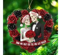 From Our First Kiss Till Our Last Breath Ornament, ornamento natalizio personalizzato a forma di scheletro dello sposo 2025, nomi personalizzati Mr & Mrs Skeleton sposati ornamenti regalo per gli