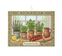From the Garden, tappetino scolapiatti per bancone della cucina, tappetino assorbente per scolapiatti con erbe verdi, tappetino scolapiatti rustico in microfibra, per decorazione domestica, 45 x 61 cm