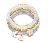 FROMCEO Braccialetto regolabile con perle elastiche e fiori e farfalle, regolabile, Misura unica, come descritto