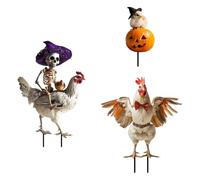 FROMCEO Decorazione esterna di Halloween Pali da giardino a forma di gallo antiruggine Arte in ferro battuto per miglioramento del paesaggio stagionale Confezione da 3 accessori da giardino per