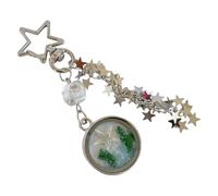 FROMCEO Portachiavi a forma di cuore marino realizzato a mano con conchiglie naturali di stella marina e ciondolo in vetro per stili unici accessori portachiavi in lega marina, Verde, Taglia unica