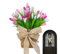 Front Door Wreath - 35cm Wreaths For Fronts Doors | Artificial Flowers With Basket Bow | Artificial Flowers Home Decor | Lifelike Spring Front Door Wreath,for Garden Yard Patio Porch Home