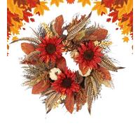 Front Door Wreath, Autumn Pumpkin Flower Wall Hanging, 1 Piece, Festive Thanksgiving and Halloween Decor, Vibrant Artificial Floral Sign for Home Porch Fireplace Window Holiday Party Fall Apartment