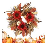 Front Door Wreath, Pumpkin Flower Decor, Autumn Holiday Sign, Thanksgiving Theme Accent, Room Display Ornament, Home, Window, Porch, Fireplace, Patio, Apartment, 19.69 inches