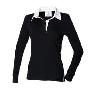 Donne Cotone Tinta Unita Blu Burgundy Nero Maglia Rugby Maniche Lunghe 10-22