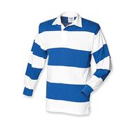 Front Row - Maglia da rugby a maniche lunghe, a righe cucite Bianco & Royal (colletto bianco) XXL