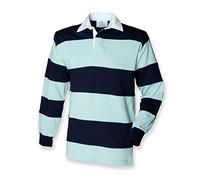 Front Row - Maglietta a righe, a maniche lunghe, da rugby Duck Egg/Navy X-Large