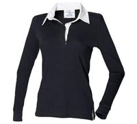Donne Cotone Tinta Unita Blu Burgundy Nero Maglia Rugby Maniche Lunghe 10-22