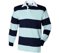 Front Row - Polo a maniche lunghe, a righe, con collo bianco, da uomo, modello Sewn blu XXL