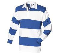 Front Row - Polo Manica Lunga 100% Cotone - Uomo (L) (Bianco/Blu reale)