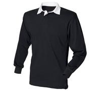 Front Row - Polo Manica Lunga 100% Cotone - Uomo (L) (Nero/Bianco)