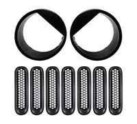 Frontale Griglie Griglia Anteriore Per Jeep Per Wrangler JK Griglia Anteriore Inserti In Rete E Copertura Faro 2007 2008 2009 2010 2011 2012 2013 2014 2015 2016 2017 2018(9pcs Set Black)