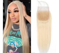 Frontale in pizzo biondo 4x4 trasparente pizzo chiusura diritta capelli umani 12a brasiliano vergine Remy Extension 100% 613 capelli umani biondi per le donne parte libera pre pizzicato 10 pollici