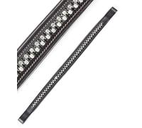 Frontalino Tattini in cuoio decorato con 2 file di strass a scacchi bianchi e ne