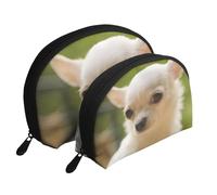 Fronte bianco del cane della chihuahua, Borsa per trucco a conchiglia Portamonete da donna Borsa da toilette piccola Borsa per cosmetici 2 pezzi