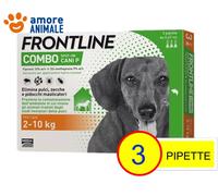 FRONTLINE Combo, 3 Pipette, Cane Taglia S (2 - 10 Kg), Antiparassitario per Cani e Cuccioli di Lunga Durata, Protegge il Cane e Anche la Casa da Pulci, Zecche, Uova e Larve, Antipulci 3 Pipette