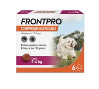 FRONTPRO 6 Compresse Masticabili Antiparassitario per Cani di Peso 2-4 kg Protegge da Pulci e Zecche, Antipulci in Confezione da 6 Compresse da 11.3 mg di Afoxolaner, 2kg-4kg