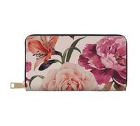 FROON Pink Flowerand Rose - Pochette lunga in finta pelle chic ed elegante da donna per donne moderne, grande capacità, porta carte e tasche organizer, borsa resistente per i viaggi di tutti i giorni,