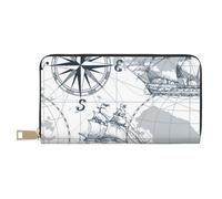 FROON Pochette lunga da donna in finta pelle con mappa della barca, elegante e alla moda, per donne moderne, grande capacità, porta carte e tasche organizer, borsa resistente per i viaggi di tutti i