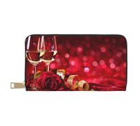 FROON Pochette lunga in ecopelle con rose rosse e vino chic ed eleganti portafogli da donna per donne moderne, porta carte di grande capacità e tasche organizer, borsa resistente per i viaggi di tutti