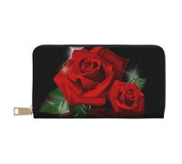 FROON Pochette lunga in ecopelle con rose rosse, eleganti e alla moda, portafogli da donna moderne, grande capacità, porta carte e tasche organizer, borsa resistente per i viaggi di tutti i giorni,
