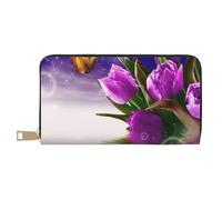 FROON Pochette lunga in ecopelle viola a forma di tulipano, chic ed elegante, da donna, con porta carte di credito di grande capacità e tasche organizer, borsa resistente per i viaggi di tutti i