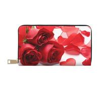 FROON Pochette lunga in finta pelle con petali di rosa e rosso elegante portafoglio da donna per donne moderne, grande capacità, porta carte e tasche organizer, borsa resistente per i viaggi di tutti