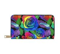 FROON Pochette lunga in finta pelle con rose multicolori chic ed eleganti portafogli da donna per donne moderne, porta carte di grande capacità e tasche organizer, borsa resistente per i viaggi di