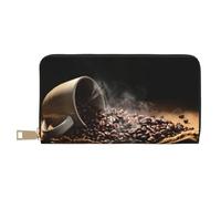 FROON Portafogli da donna lunghi in finta pelle con chicchi di caffè eleganti e alla moda per donne moderne, porta carte di grande capacità e tasche organizer, borsa resistente per i viaggi di tutti i