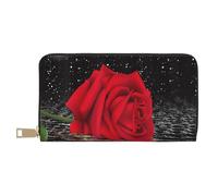 FROON Red Rose Under Moon Pochette lunga in ecopelle chic elegante portafogli da donna per donne moderne, grande capacità porta carte e tasche organizer borsa resistente per i viaggi di tutti i
