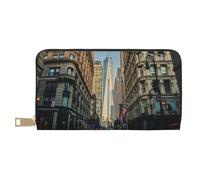 FROON Streets of New York City - Pochette lunga da donna in ecopelle, elegante e alla moda, con porta carte di credito e tasche organizer, borsa resistente per i viaggi di tutti i giorni, bianco,