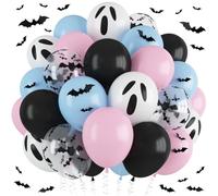 Froova Halloween Gender Reveal Nero e Pastello Rosa Blu Fantasma Palloncini | Palloncini di pipistrello di Halloween con adesivi 3D a forma di pipistrello per Booy o Ghoul, rivelano il sesso lui o lei