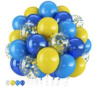 Froova Palloncini blu e gialli, 30,5 cm, coriandoli cromati, blu reale e giallo, palloncini in lattice per feste di laurea, feste di fine anno, baby shower, decorazioni per feste di compleanno