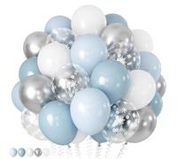 Froova Palloncini blu invernali nel paese delle meraviglie, 60 pezzi, 30,5 cm, blu chiaro, bianco e argento, palloncini a forma di fiocco di neve, per ragazzi, baby shower, inverno, Natale, vacanze
