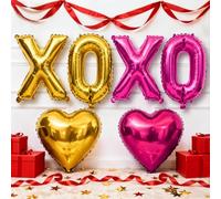 Froova XOXO - Palloncini a forma di cuore, 6 pezzi, per San Valentino, colore oro rosa acceso, palloncini a forma di cuore, lettere per ragazze e donne, anniversario, dolce San Valentino, decorazione