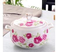 FROOWAN Zuppa in ceramica con coperchio, 3L di grande capacità, con doppi manici per cucina, porcellana, bianco puro, adatto al microonde e alla lavastoviglie (tipo 4)