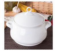 FROOWAN Zuppiera in ceramica con coperchio e manici, 2,5 l, grande capacità, in porcellana, con coperchio, per feste in casa, cene in famiglia, 1,984 g, microonde e cassaforte, bianco