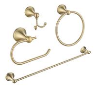 FROPO Set di 4 Accessori per il Bagno in Oro Spazzolato, Appendi Asciugamani, Barra per Asciugamani da 23,6 cm, Gancio per Asciugamani, Porta Carta Igienica