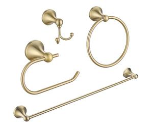 FROPO Set di 4 Accessori per il Bagno in Oro Spazzolato, Appendi Asciugamani, Barra per Asciugamani da 23,6 cm, Gancio per Asciugamani, Porta Carta Igienica