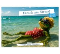 Frosch am Strand - Sommer, Sonne, grüne Haut (Wandkalender 2026 DIN A2 quer), CALVENDO Monatskalender: Ein Frosch genießt den Sommer am Meer.