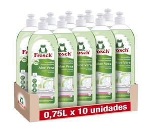 Frosch Lavastoviglie a Mano Liquido Lozione Ecologico Aloe Vera, Dermo-sensibile, Pulizia efficace e protegge la pelle, confezione da 10 pezzi x 750 ml