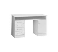 Froschkönig24 Forte NET106 Scrivania Bianca 120 130 Scrivania Funzionale con 4 cassetti e 1 Anta Home Office Scrivania Computer Legno Bianco 126 x 75,8 x 55 cm