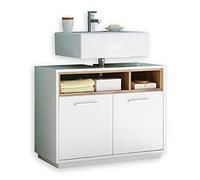 Froschkönig24 Orlando Milano Rovere Selvatico Bianco Lucido - Mobiletto da Bagno con Ampio Spazio, Legno ingegnerizzato, 80 x 64 x 40 cm