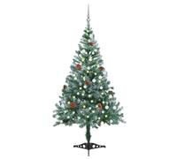 Frosted Artificial Christmas Tree, 4.9ft Pre-Lit with 150s Ornaments, Pine Cones, 380 Bendable Branches, Easy Assembly, for Indoor Home Winter Decor