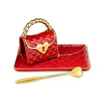 Froster Tazza a Forma di Borsetta con Piattino e Cucchiaino Cuore, 3D Tazza con Piattino a Forma di Borsa Rossa, 250 ml