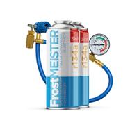 FrostMEISTER 3 in 1 - Set di ricarica per aria condizionata auto R134a (1995-2016) - 2 barattoli da 400 ml e tubo con manometro - Sostituzione per refrigerante, olio e sigillante - Applicazione rapida